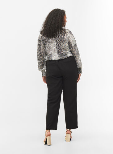 Zizzi Monochrome trousers with straight fit, Black, Model image number 1