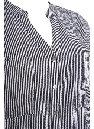 Zizzi Striped cotton shirt with 3/4 sleeves, Black Stripe, Packshot image number 2