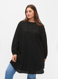 Dluga wiskozowa koszula z wzorem w paski, Black, Model