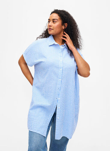 Zizzi Dluga bawelniana koszula w paski, Light Blue Stripe, Model image number 0