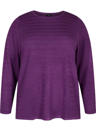 Zizzi Textured knitted top with round neck, Amaranth Purple, Packshot image number 0