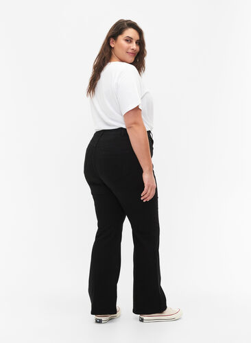 Zizzi FLASH – jeansy o wysokiej talii z rozcieciem na buty, Black, Model image number 1