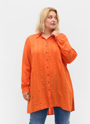 Zizzi Long striped shirt with long sleeves, Harvest Pumpkin, Model image number 0