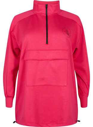 Zizzi Long sweatshirt with pocket and zipper, Jazzy, Packshot image number 0