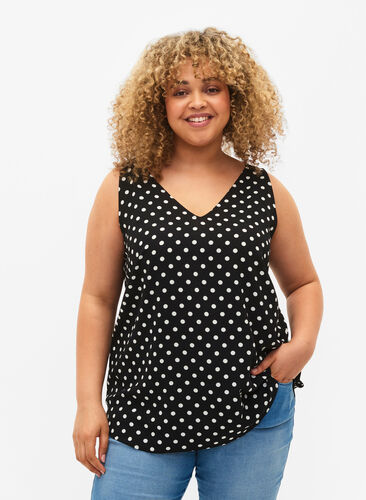 Zizzi Top w kwiaty z dekoltem w serek, Black Dot, Model image number 0