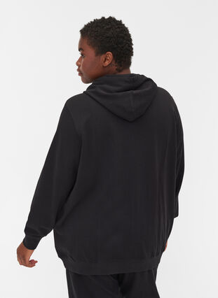 Zizzi Sweat cardigan with hood and pocket, Black, Model image number 1