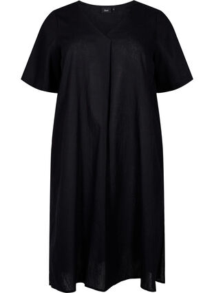 Zizzi Bawelniana sukienka typu kaftan z domieszka lnu, Black, Packshot image number 0