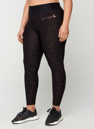 Zizzi Cropped sparkly sports leggings, Black w copper, Model image number 2