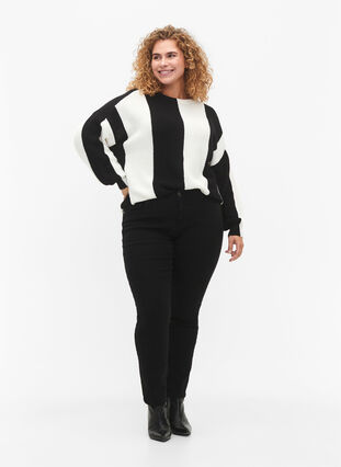 Zizzi Sweter w paski, Black w. Cloud D., Model image number 2