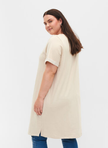 Zizzi Sweater dress with short sleeves and slits, Pumice Stone, Model image number 1