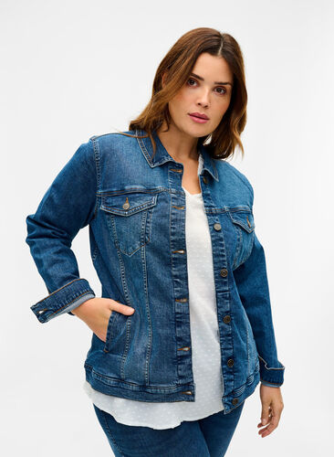 Zizzi Krótka bawelniana kurtka jeansowa, Blue denim, Model image number 0