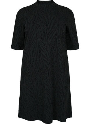 Zizzi Patterned dress with glitter and short sleeves, Black/Black Lurex, Packshot image number 0