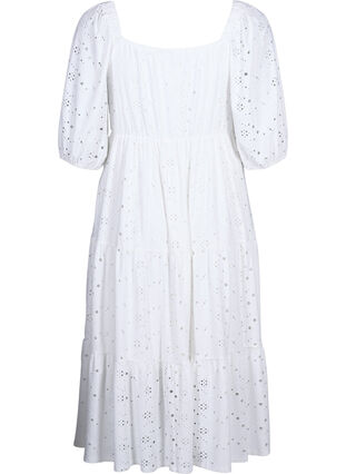 Dluga sukienka z koronkowym wzorem i dekoltem karo, Bright White, Packshot image number 1
