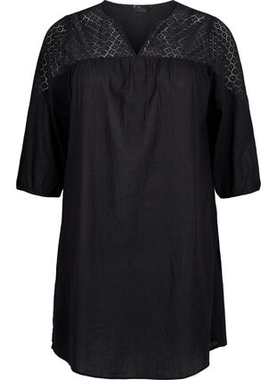 Zizzi Sukienka z mieszanki bawelny z lnem z szydelkowym detalem, Black, Packshot image number 0