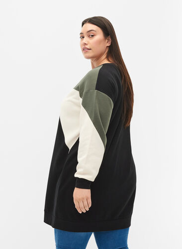 Zizzi Dluga bluza z kolorowym wzorem, Black Color Block, Model image number 1