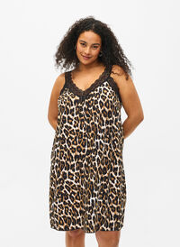 Sukienka na ramiaczkach z wiskozy z koronka, Leopard, Model