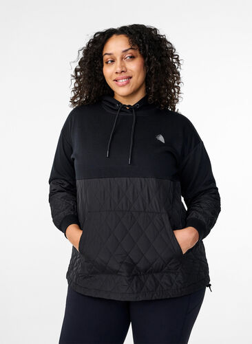 Zizzi Pikowana bluza z kapturem, Black, Model image number 0