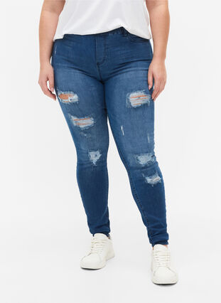 Zizzi Jeggings with rip, Dark blue, Model image number 2