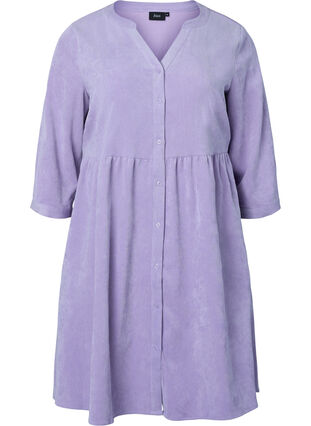 Zizzi Velvet dress with 3/4-length sleeves and buttons, Wisteria, Packshot image number 0