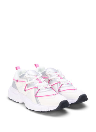 Zizzi Sneakersy o szerokim kroju z kontrastowym wiazaniem, White w. Pink, Packshot image number 1