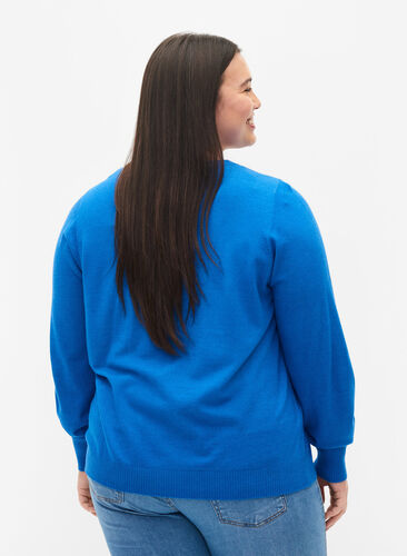 Zizzi Plain coloured knitted jumper with rib details, Skydiver Mel., Model image number 1