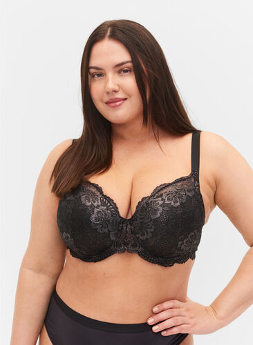 Zizzi Cup bra with lace and underwire, Black, Model image number 0