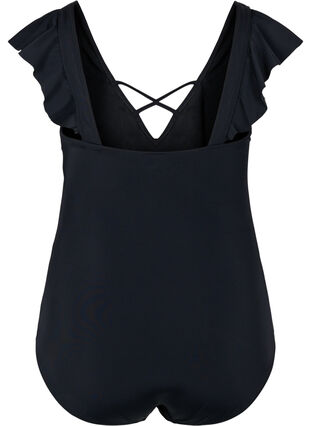 Zizzi Swimsuit with ruffle sleeves, Black, Packshot image number 1