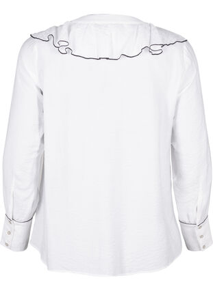 Zizzi Bluzka koszulowa z wiskozy z dlugim rekawem i falbanka, Bright White, Packshot image number 1