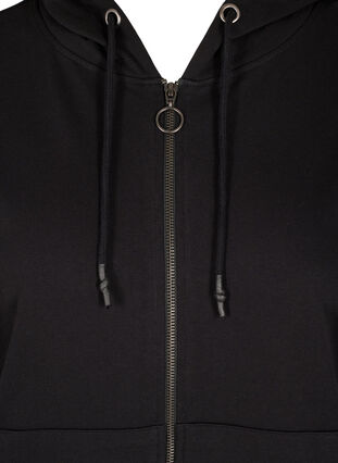 Zizzi Sweat cardigan with hood and pocket, Black, Packshot image number 2