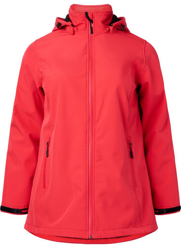 Zizzi 	 Softshell jacket with detachable hood, Poppy Red, Packshot image number 0