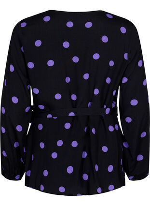 Zizzi Kopertowa bluzka z wiskozy w kropki, Black w. Purple Dot, Packshot image number 1