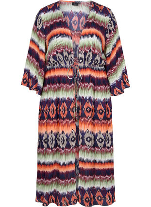 Zizzi Beach dress in viscose with adjustable waist, Ethnic AOP, Packshot image number 0