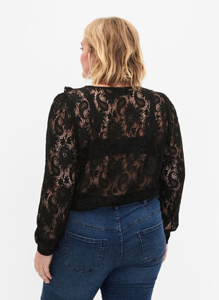 Zizzi Lace top with frill detail, Black, Model image number 1