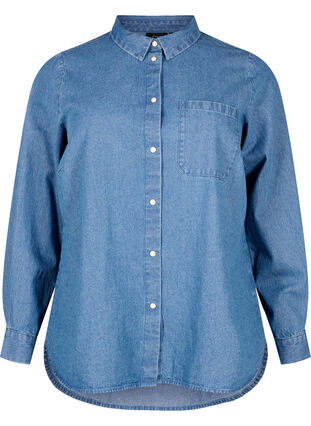 Zizzi Jeansowa koszula z dlugimi rekawami i kieszenia na piersi, Light Blue Denim, Packshot image number 0