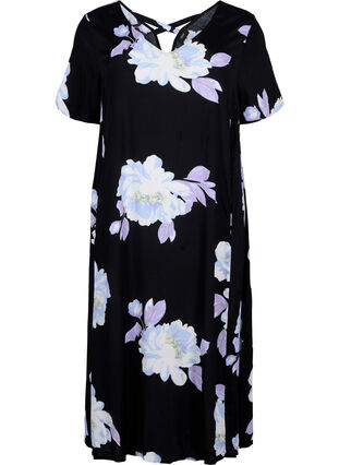 Zizzi Wiskozowa sukienka w kwiaty z krótkimi rekawami, Black Big Flower AOP, Packshot image number 0
