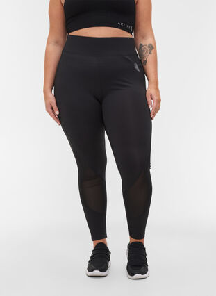 Zizzi Cropped exercise leggings with mesh, Black, Model image number 3