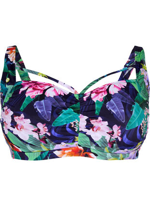 Zizzi Góra od bikini z marszczeniami i tasiemkami, Flower Print, Packshot image number 0