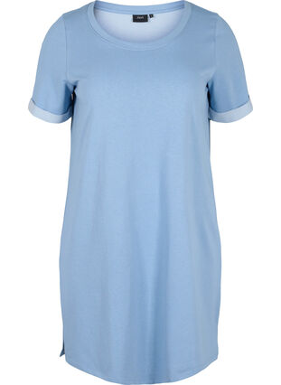 Zizzi Sweater dress with short sleeves and slits, Faded Denim, Packshot image number 0