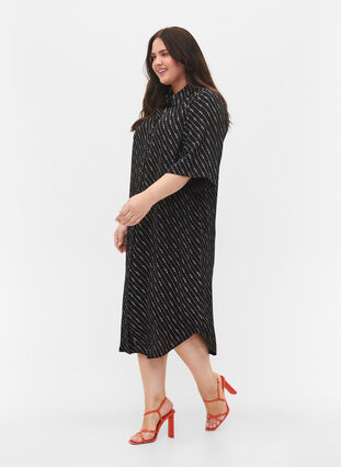 Zizzi Striped shirt dress in viscose, Black AOP, Model image number 3