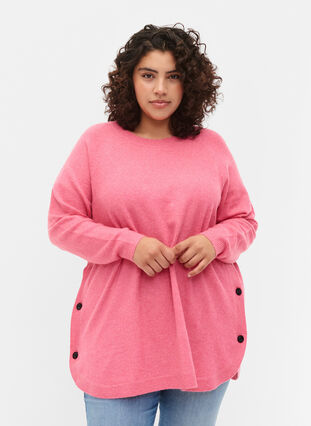 Zizzi Zapinany na guziki sweter z melanzowej dzianiny, Hot Pink White Mel., Model image number 0