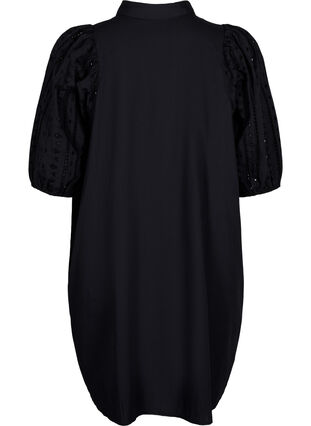 Zizzi Bawelniana sukienka koszulowa z haftem angielskim, Black, Packshot image number 1
