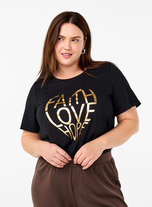 Zizzi FLASH – koszulka z motywem, Black Gold Faith, Model image number 0