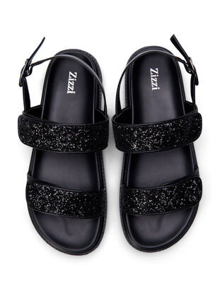 Zizzi Szerokie brokatowe sandaly z zapieciem na rzep, Black Glitter, Packshot image number 2