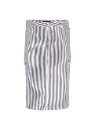 Zizzi Olówkowa spódnica w paski z kieszeniami, Black & White Stripe, Packshot image number 0