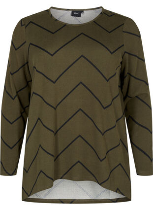 Zizzi Patterned blouse with long sleeves, Army Zig Zag, Packshot image number 0