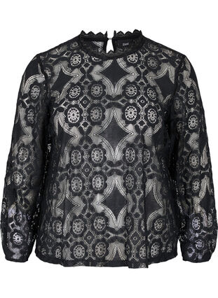 Zizzi Lace top with round neckline, Black, Packshot image number 0