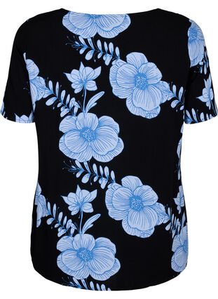 Zizzi FLASH – bluzka z wiskozy z krótkim rekawem i nadrukiem, Black Big Bl.Flower, Packshot image number 1