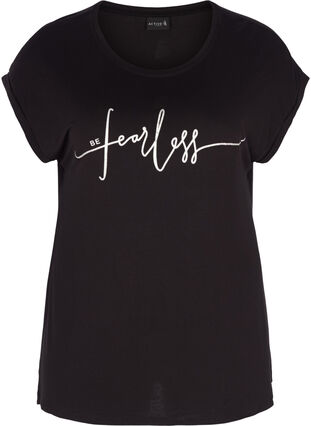 Zizzi Top with short sleeves, Black Fearless, Packshot image number 0