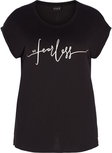 Zizzi Top with short sleeves, Black Fearless, Packshot image number 0