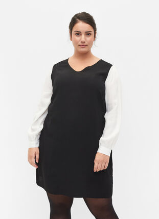 Zizzi Wiskozowa sukienka z dlugimi rekawami, Black w. Cloud D., Model image number 0